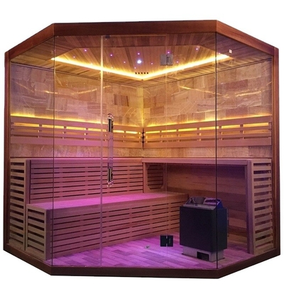 Saf Kanada Hemlock / Kırmızı Sedir Köşe Sauna Buhar Odası 6KW 220V Kaya Tuz Odası ile