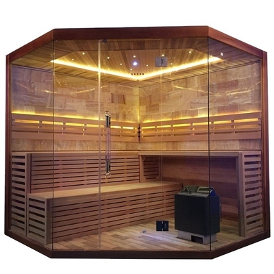 Saf Kanada Hemlock / Kırmızı Sedir Köşe Sauna Buhar Odası 6KW 220V Kaya Tuz Odası ile