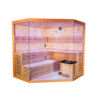 Buharlı Kuru Dış Mekan Geleneksel Sauna Bilgisayar Kontrol Paneli Masif Ahşap Modern Hemlock Sauna