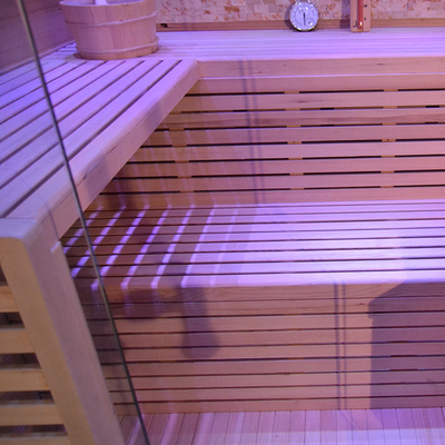 Buharlı Kuru Dış Mekan Geleneksel Sauna Bilgisayar Kontrol Paneli Masif Ahşap Modern Hemlock Sauna