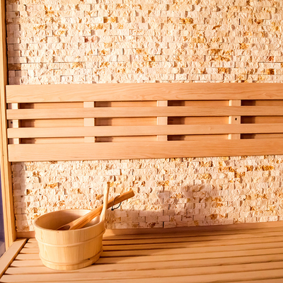 Buharlı Kuru Dış Mekan Geleneksel Sauna Bilgisayar Kontrol Paneli Masif Ahşap Modern Hemlock Sauna