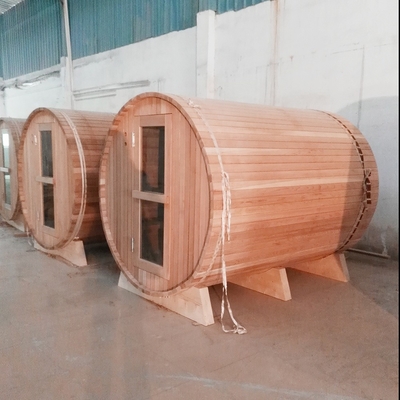 Açık Saunalar İçin Sundurma Olmadan Clear Grade Red Cedar Barrel Sauna 4Person 6kw