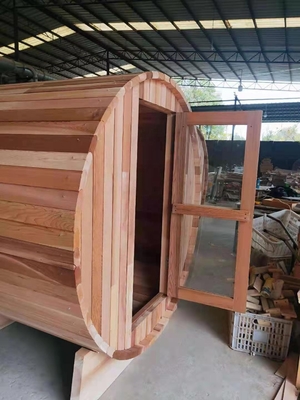 Açık Saunalar İçin Sundurma Olmadan Clear Grade Red Cedar Barrel Sauna 4Person 6kw