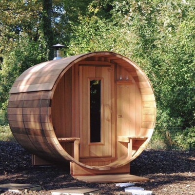 Açık Buhar Yuvarlak Varil Sauna Odası Aile İçin 6 Kişilik Kırmızı Sedir Varil Sauna Evi