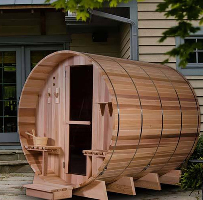 Açık Buhar Yuvarlak Varil Sauna Odası Aile İçin 6 Kişilik Kırmızı Sedir Varil Sauna Evi