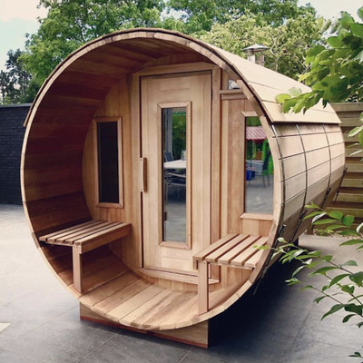 Açık Buhar Yuvarlak Varil Sauna Odası Aile İçin 6 Kişilik Kırmızı Sedir Varil Sauna Evi