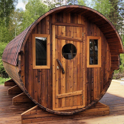 Açık Buhar Yuvarlak Varil Sauna Odası Aile İçin 6 Kişilik Kırmızı Sedir Varil Sauna Evi